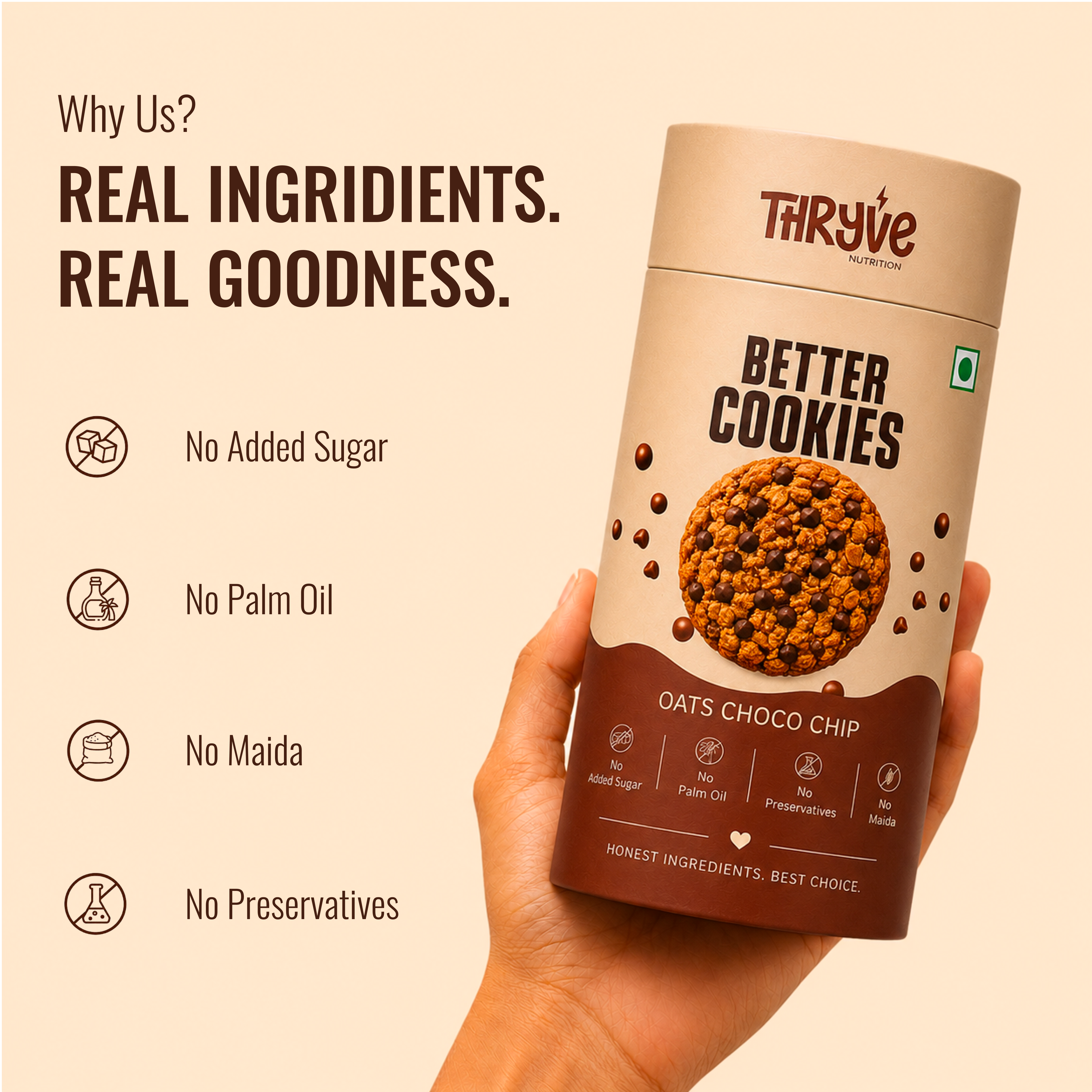 Oats Choco Chip Cookies  | No Added Sugar, No Maida, Butter Made