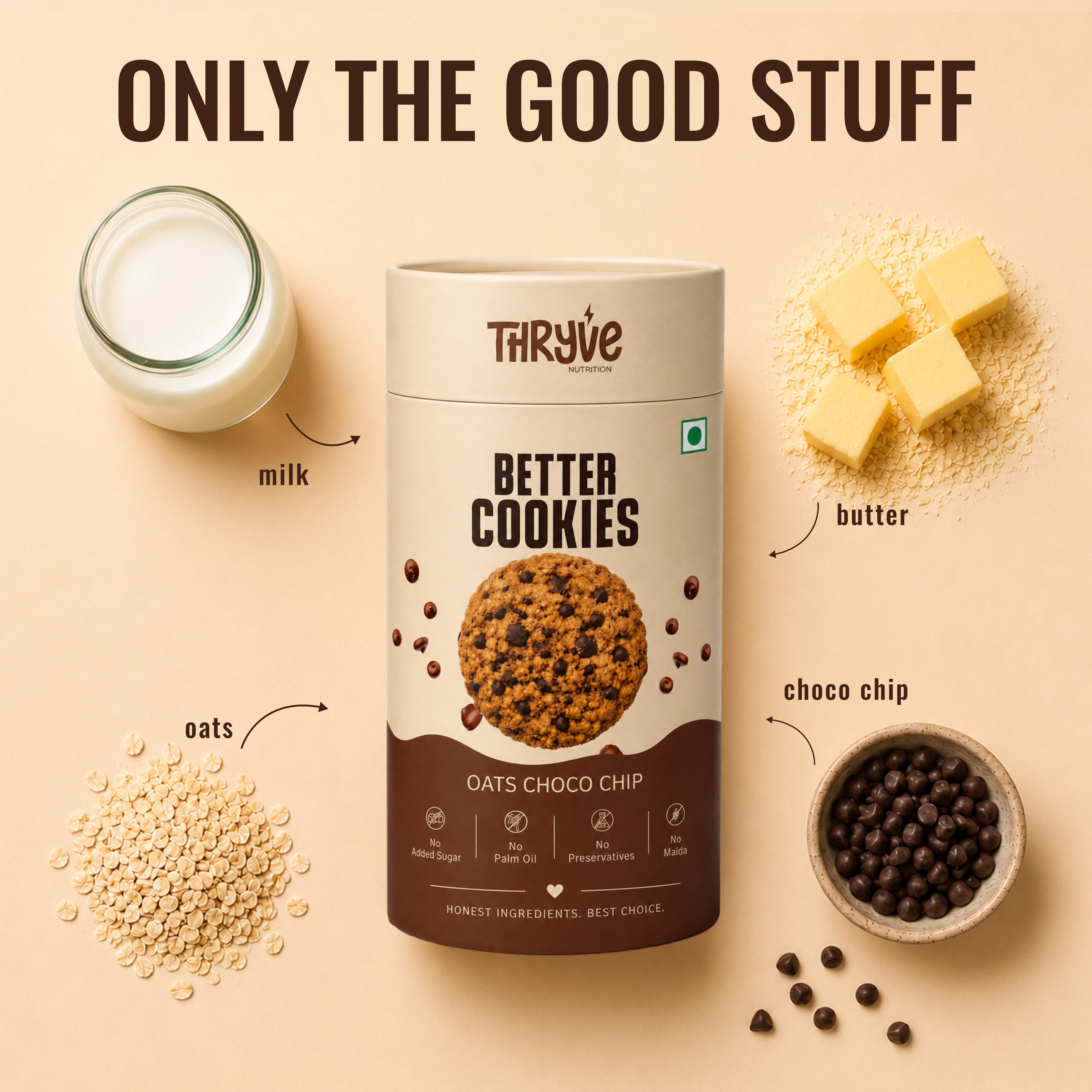 Oats Choco Chip Cookies  | No Added Sugar, No Maida, Butter Made